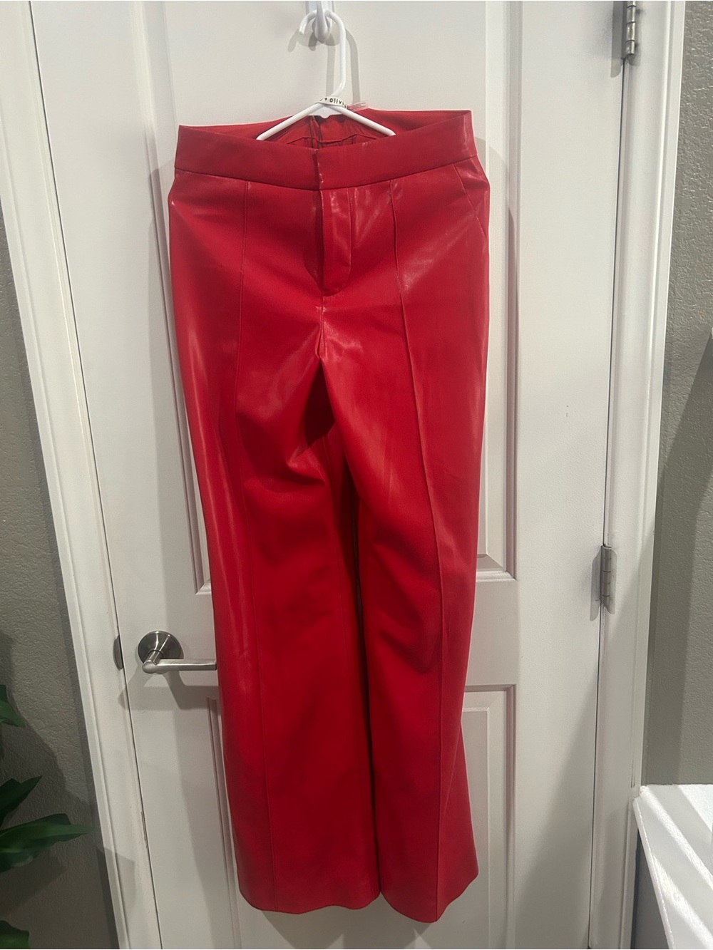 Alice + Olivia Red Faux Leather Wide-Leg Pants